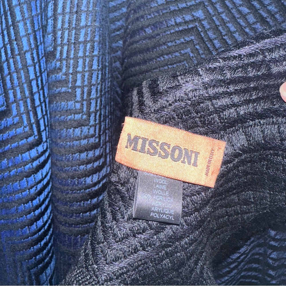 Missoni Italy Black + Blue Shawl Wrap Fringe Hem - Picture 4 of 8